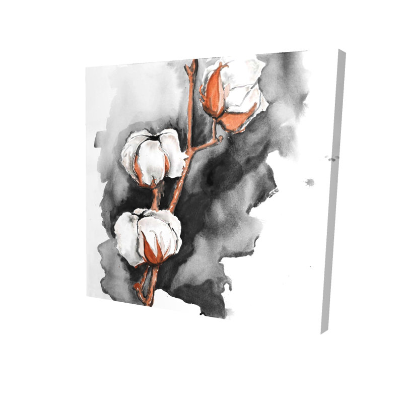 White Office Botanical Canvas | Cotton Flowers Black Background