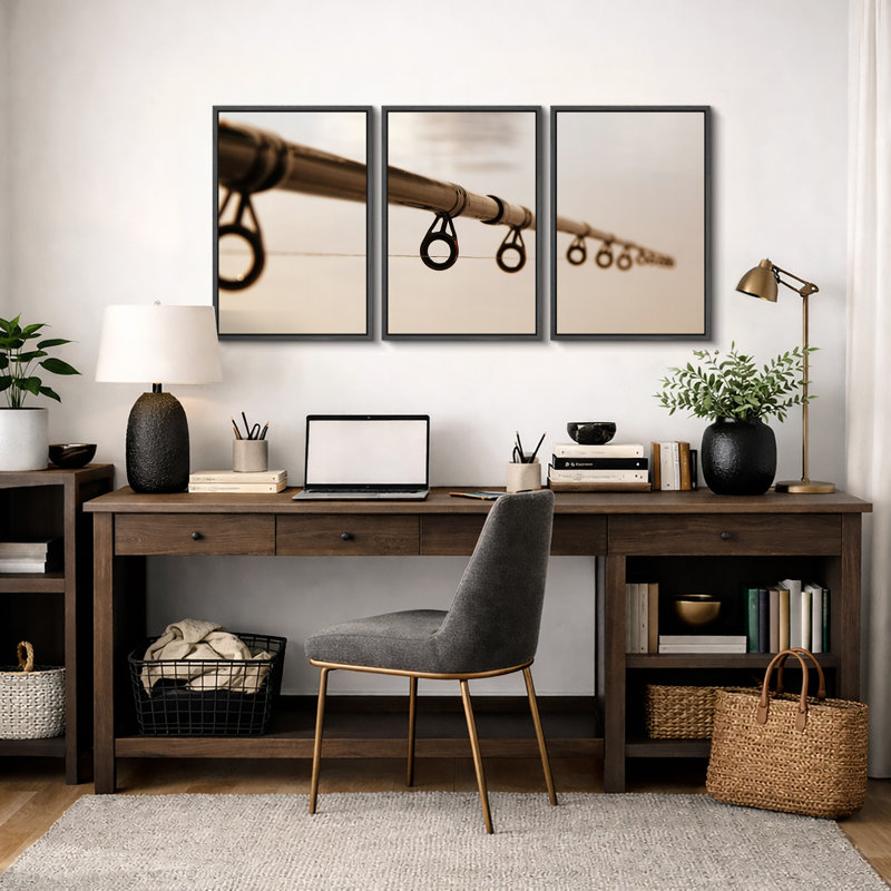 Fishing Rod Against the Water Surface - Wrapped Canvas Graphic Art Print Multi-Piece Image, 36" H x 72" W