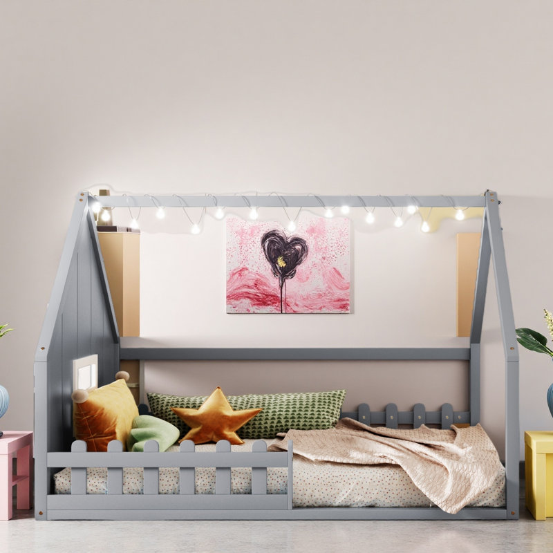 Lit à DEL avec clôture pour enfants, Gris