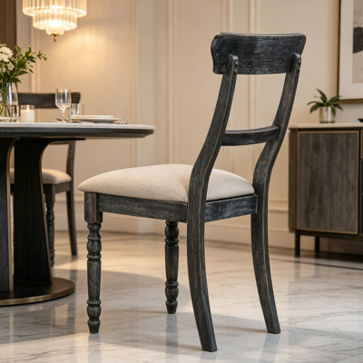 Chaise de salle à manger vintage en bois d'hévéa noir vieilli, à dossier échelle