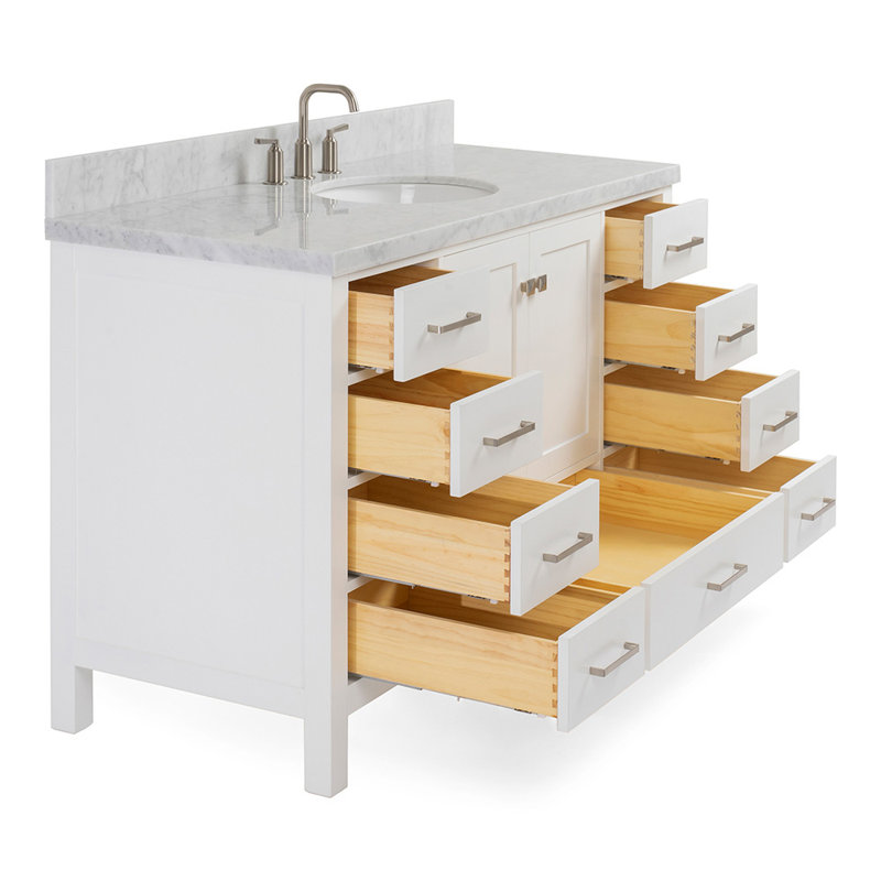 Ensemble de meuble-lavabo simple 55 po Cambridge, Blanc / nickel brossé, Ovale