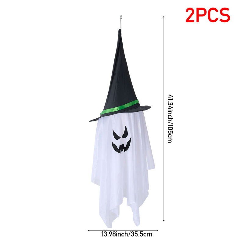 Set of 2 Halloween LED Glowing Ghost with Witch Hat