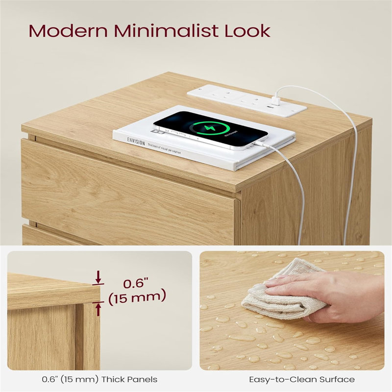40cm W Manufactured Wood Bedside Table, Natural