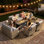 Outdoor Wicker 9 Person Modular Sectional Patio Seating Group With Swivel Rocking Chairs And Fire Pit Table