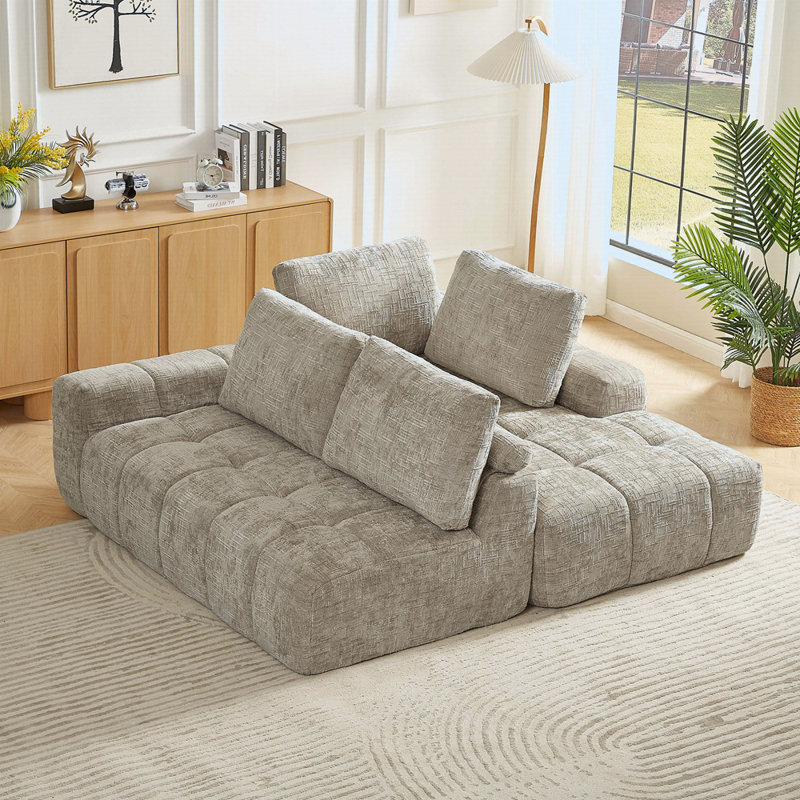 Canapé modulaire surdimensionné en L Chenille, Chenille kaki, Orienté à droite