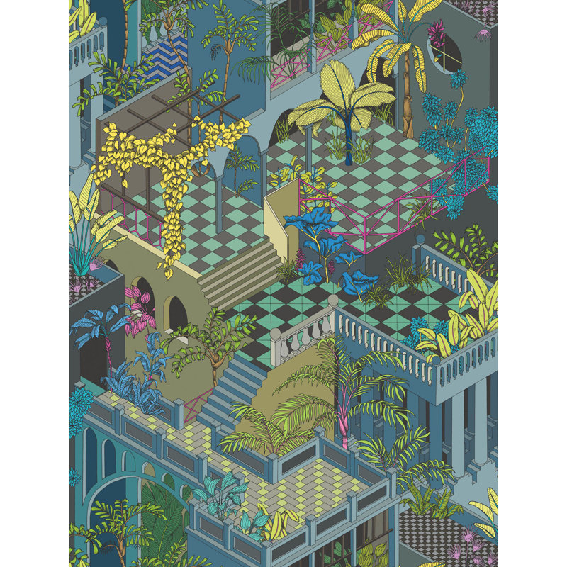 Geometric II Wallpaper Roll, Navy/Pink