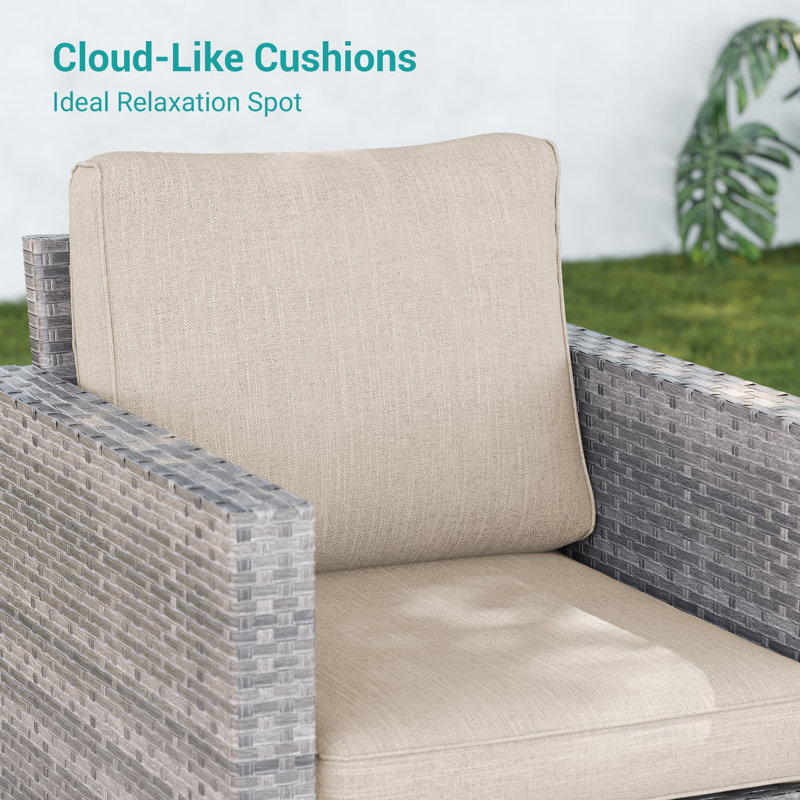 PE Wicker Patio Swivel Chair(Set of 2), Beige Cushion/Gray Frame