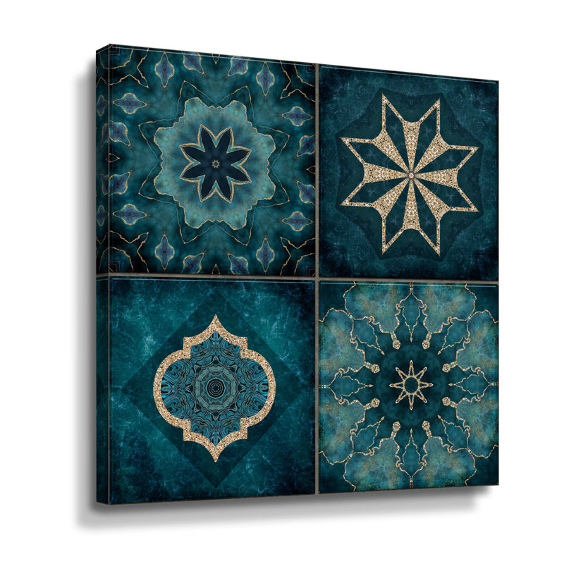 Carreaux bleu sarcelle élégants - peinture, Toile tendue, H 24 po x l 24 po x P 2 po