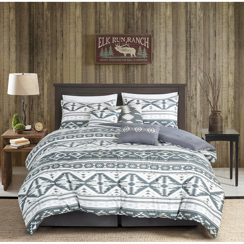Remy Southwestern Geometric Motif Printed Microfiber Comforter Set, Queen Comforter + 6 Additional Pieces