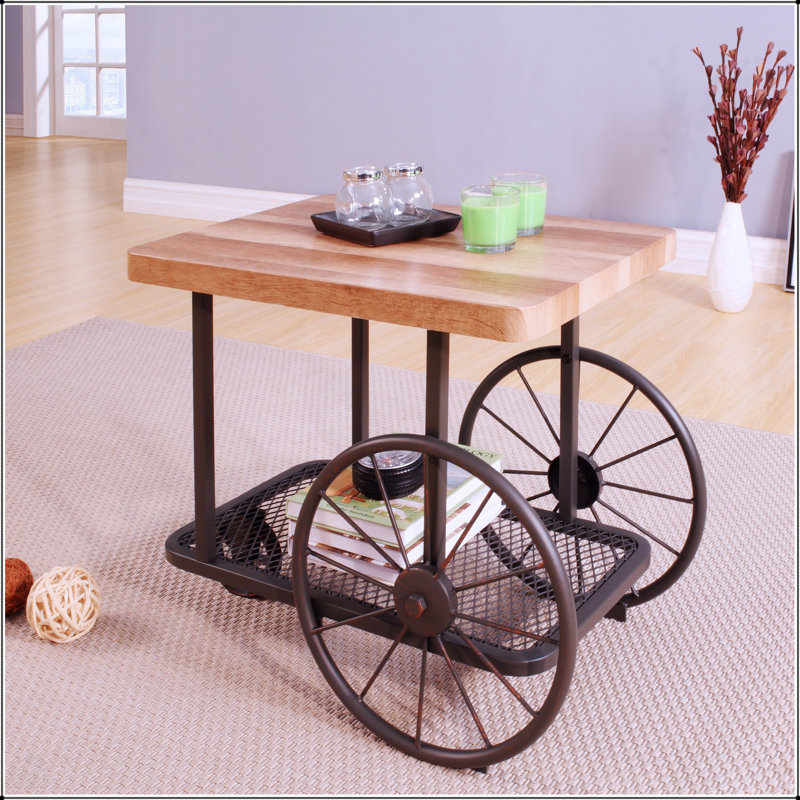 Table de bout en chêne rustique et gris antique avec tablette, parfaite pour un décor moderne et rétro