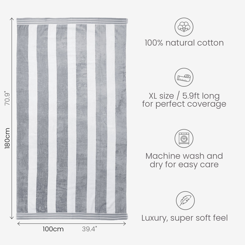 Jorah Large Cabana Stripe Beach Towel, Grey
