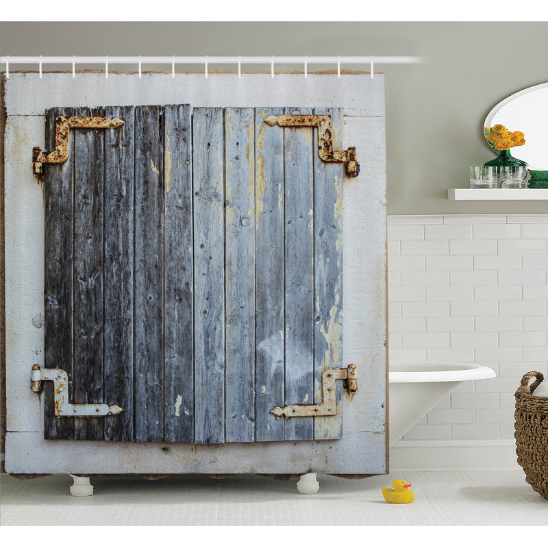 Ensemble de rideau de douche antique de fenêtre en bois, H 75 po x l 69 po