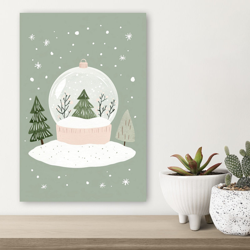 Cozy Winter Snow Globe Minimalist Peaceful Serene Christmas Tree Forest Landscape Wall Art Print by Mathieu - Wrapped Canvas Print
