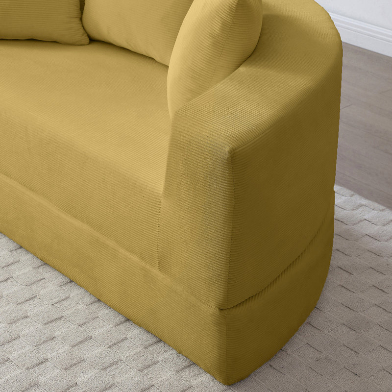 Futon en velours côtelé multifonctionnel, se transforme en matelas, mousse à haute densité, pour le salon, 2 sièges, futon convertible jaune sans assemblage, utilisation par les invités,