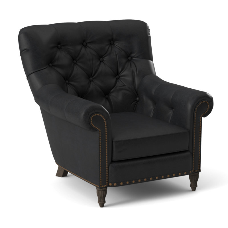 Kirby Leather Club Chair, #9 & #54 Pewter, Outsider Raven Genuine Leather, Cobblestone
