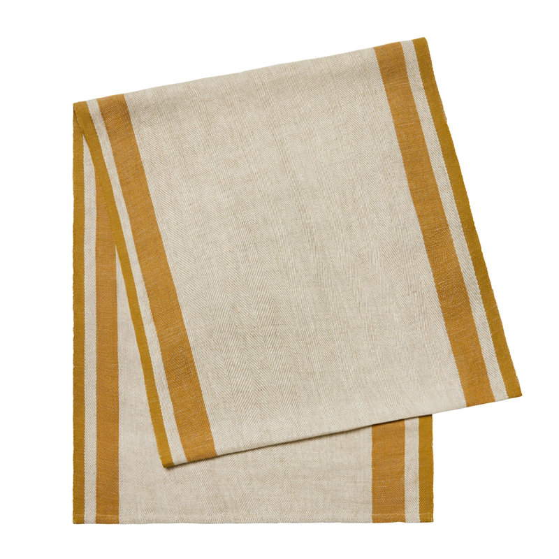 Gordes Handmade Striped Table Runner, Mustard/Natural, 72" L x 20" W