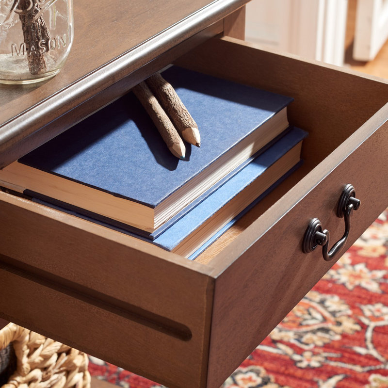 Athena Medium Brown Pinewood Accent Table with Storage