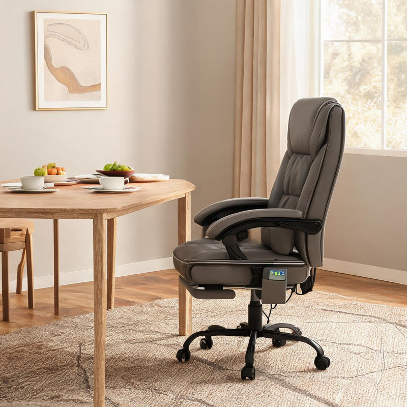 Chaise de bureau inclinable de massage grise avec télécommande et table à manger ajustable