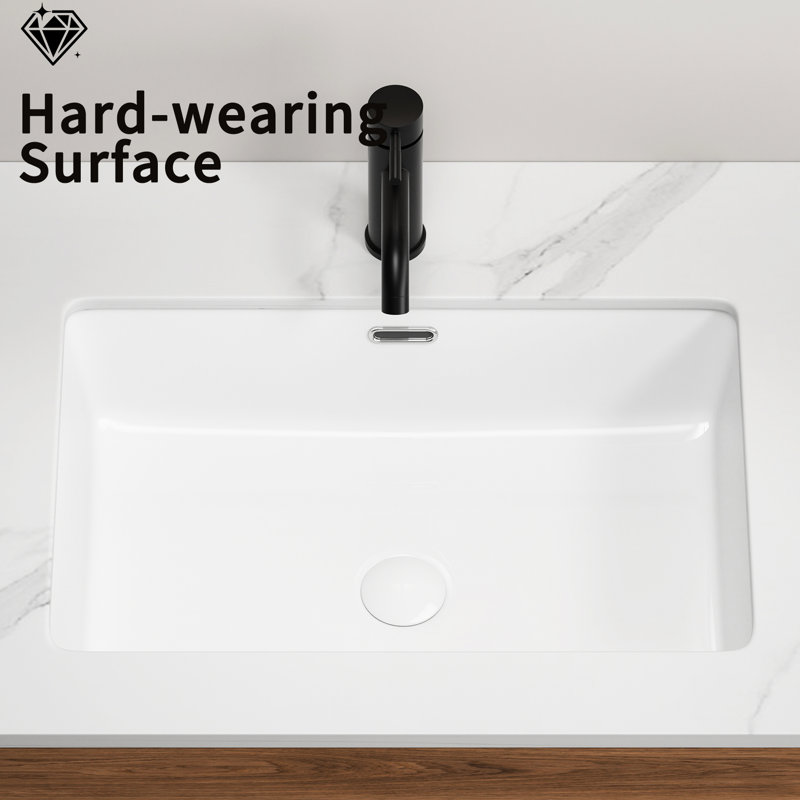 Évier de cuisine encastré de L 24 po, cuve simple en céramique blanche, profondeur interne de 8 po, ébréchée et fissurée, finition lisse pour lavabo de salle de bain, glacis ultra brillant rouille de 16 po