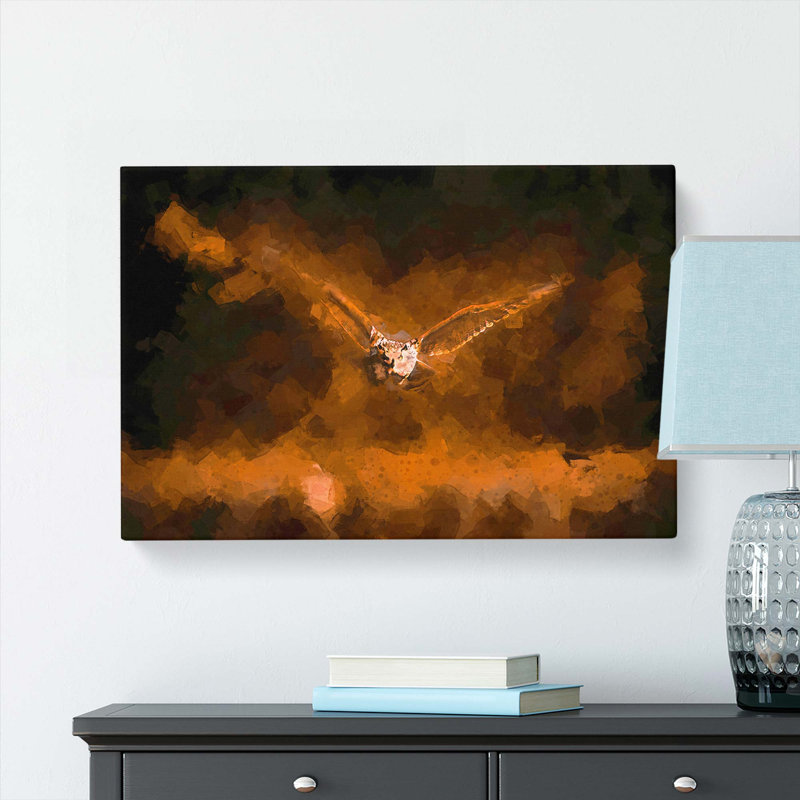 Flying Owl at Dusk in Abstract - Wrapped Canvas, 35cm H x 50cm W x 3cm D