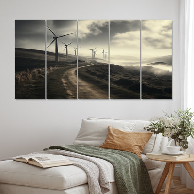 Wind Turbines Elemental Force II - paysages, reproduction d'art sur toile - 5 panneaux égaux