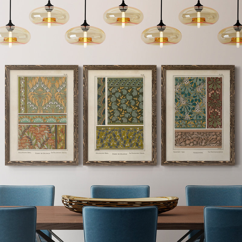 Nouveau Decorative VII - Ensemble de 3 peintures sur toile encadrées, H 37,5 po x l 82,5 po x P 1,5 po, Noyer