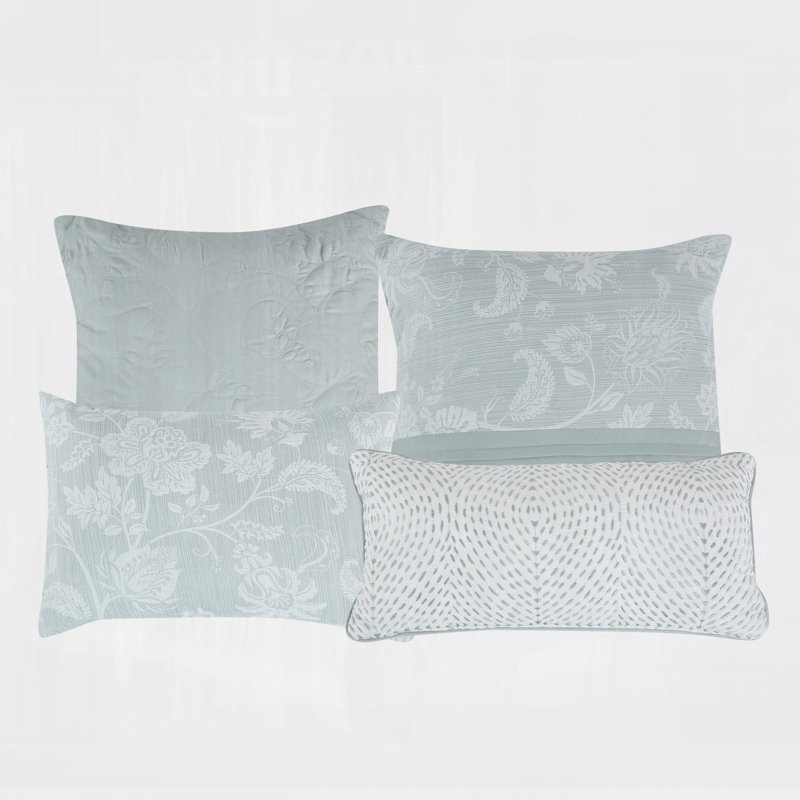 Ensemble d'édredon en jacquard à double couche 7 pièces Soft Sage, en polyester - comprend 1 édredon, 2 taies décoratives et 4 coussins décoratifs
