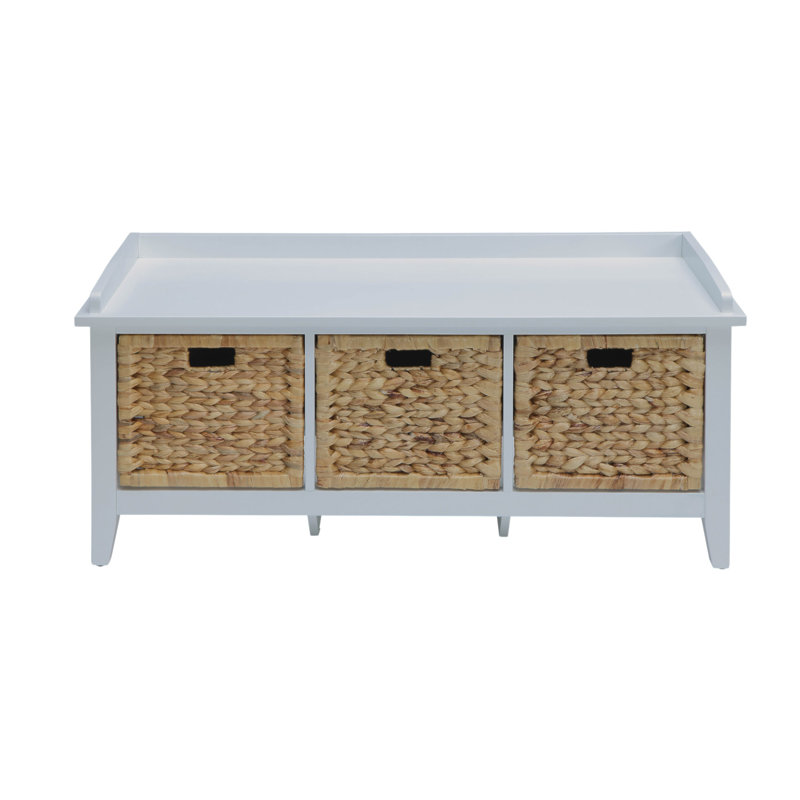 Flavius Rattan & White Finish Bench W/Storage