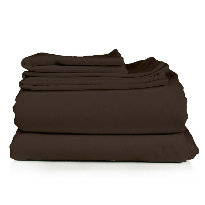 Ensemble de draps en micro-fibre, Brun, Ensemble de drap pour lit très grand avec drap-ho