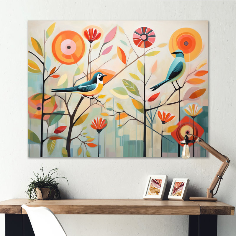 Vert Mid Century Mod Nature IV - Art mural abstrait Mid-Century pour le salon, Toile tendue, Sans cadre, H 34 po x l 44 po