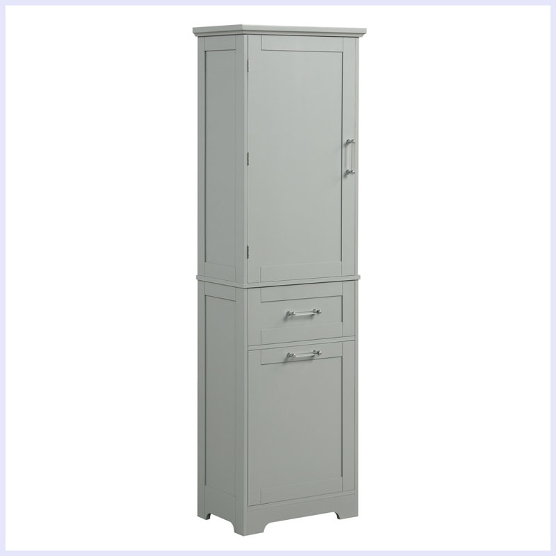 Grande armoire de rangement pour salle de bain, armoire de rangement autoportante avec deux tiroirs de taille différente et tablette réglable