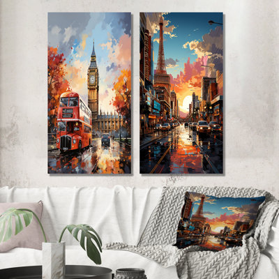 " Peach Red City London Popart " 2 - Pieces