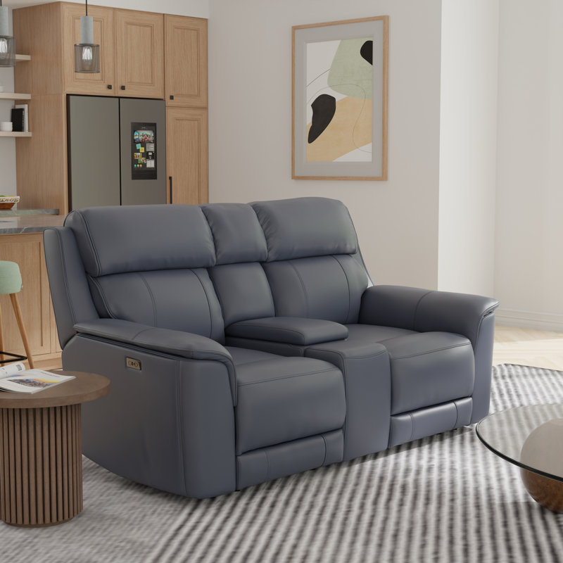 Causeuse inclinable électrique double avec console, Bleu saphir