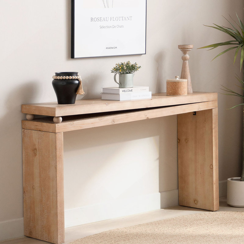 Console étroite, table de vestibule mince, canapé de petit espace, table de couloir de 52 pouces, console en bois avec détail de perles