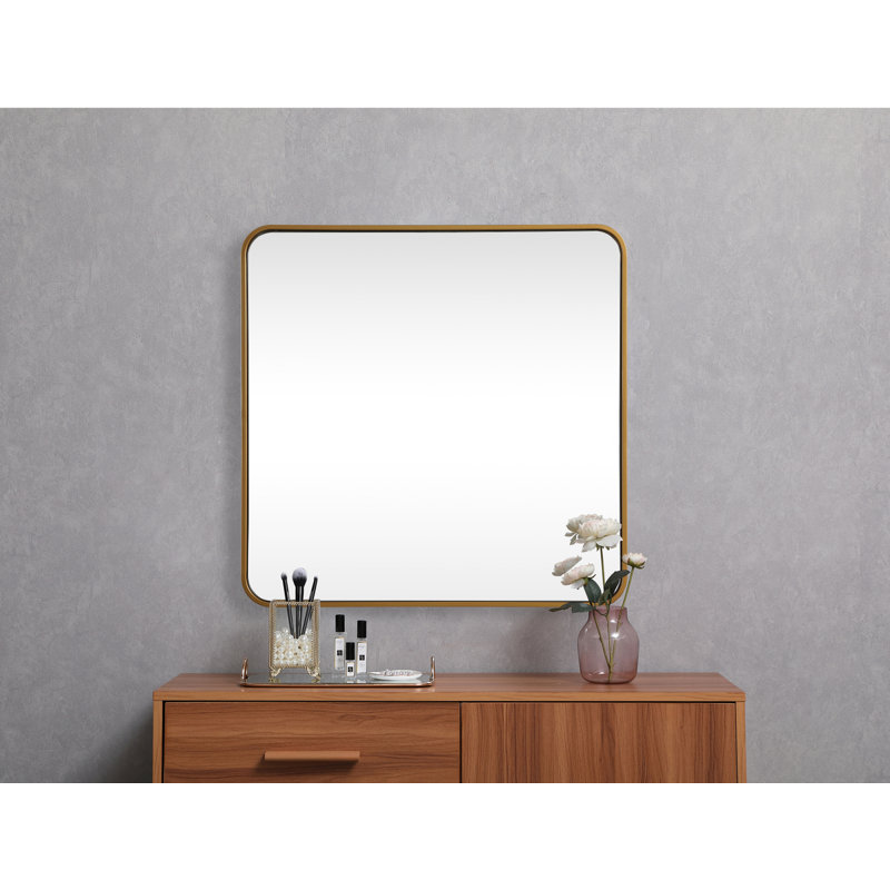 Metal Square Wall Mirror, 30"  x 30" , Brass