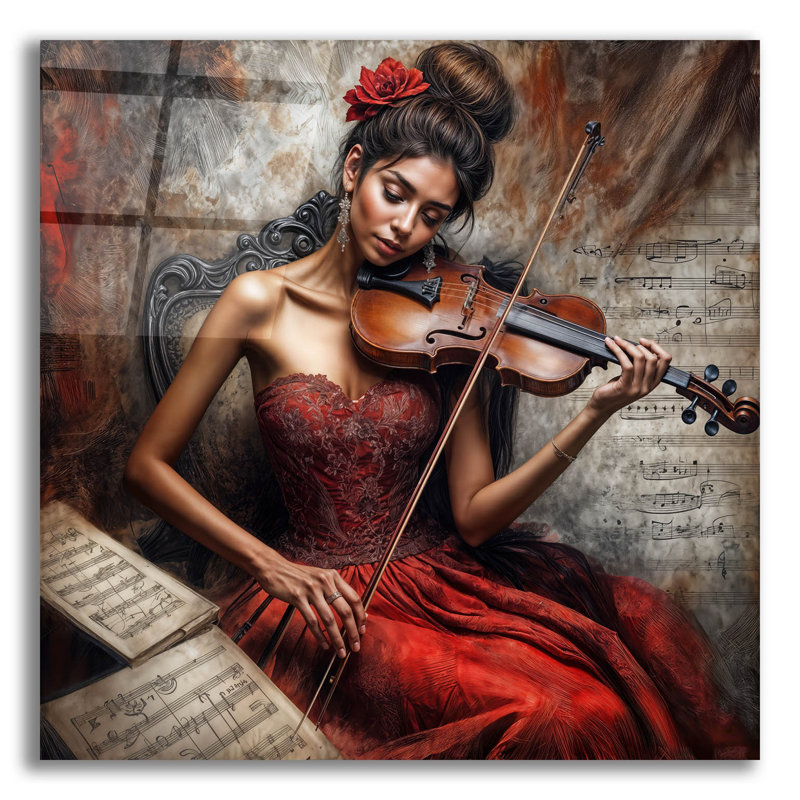  «Violin Music» par Rey Klimt, art mural en verre acrylique, 12 po x 12 po