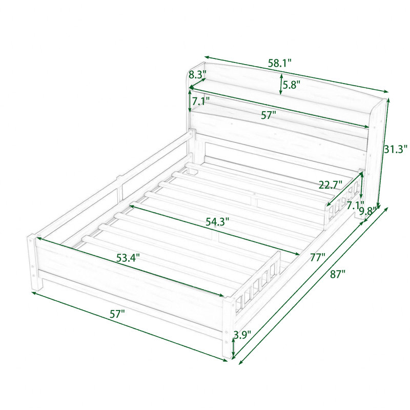 Lit plateforme en bois avec tête de lit à DEL et rangement Kortney , Gris antique, Complète