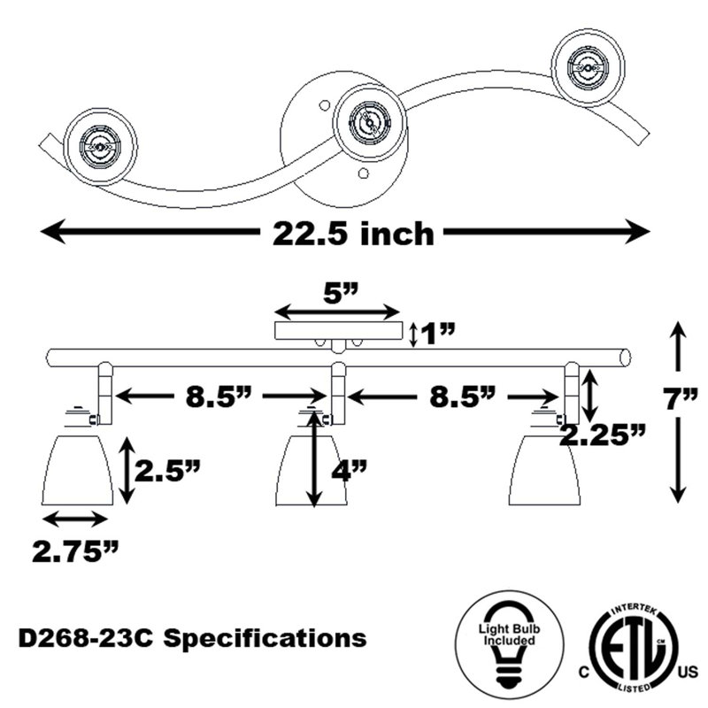 Ensemble de rail d'éclairage 3 lumières 22,5 po, Blanc