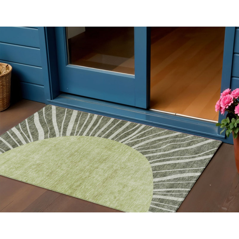 Tapis intérieur lavable abstrait vert olive et artichaut 3 pi x 5 pi HomeRoots