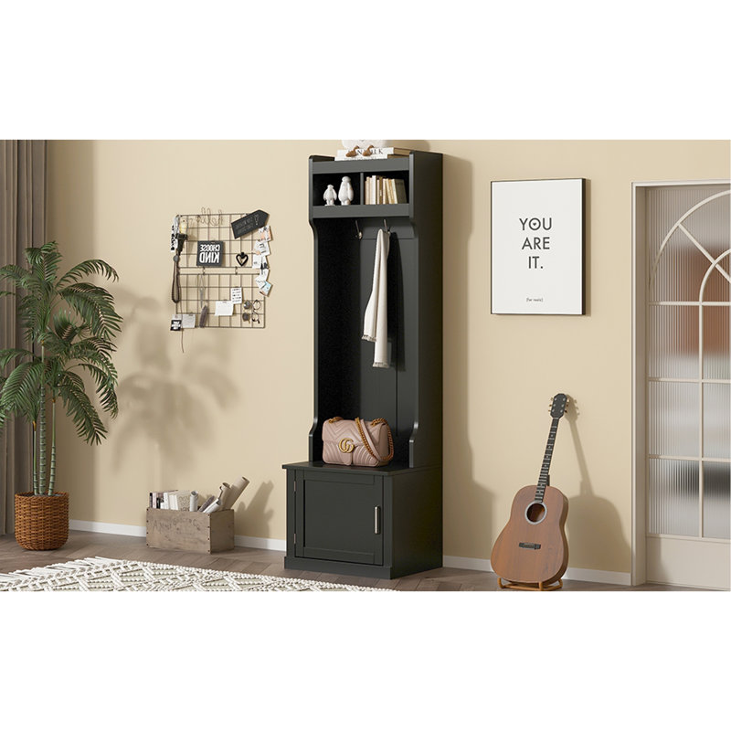 Campesina Hall Tree with Bench and Shoe Storage, Black