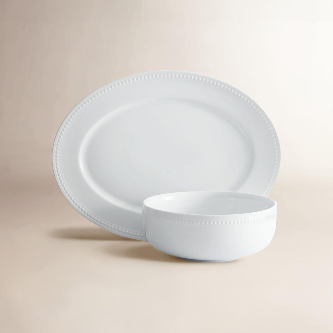 Max Beaded 2-Piece Porcelain Serving Bowl And Platter Set Birch Lane™