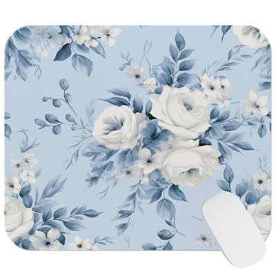Floral Winter Blue Flowers XI Gaming Cute Office Laptop Desk Pad Gift Mat Square Rectangle Non-Slip Mousepad
