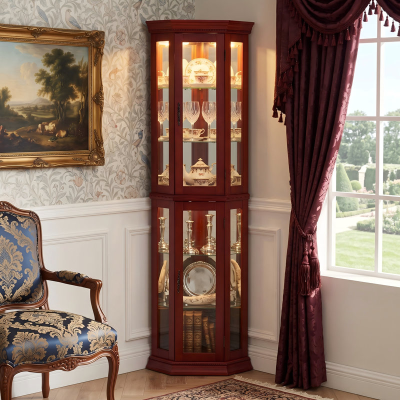 Vitrine d'angle éclairée en merisier, Cerisier