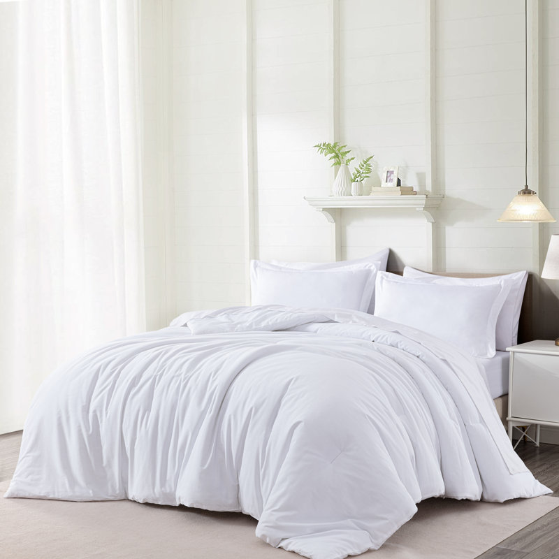 Cotton Twill Comforter, Queen Comforter + 2 Standard Shams, White