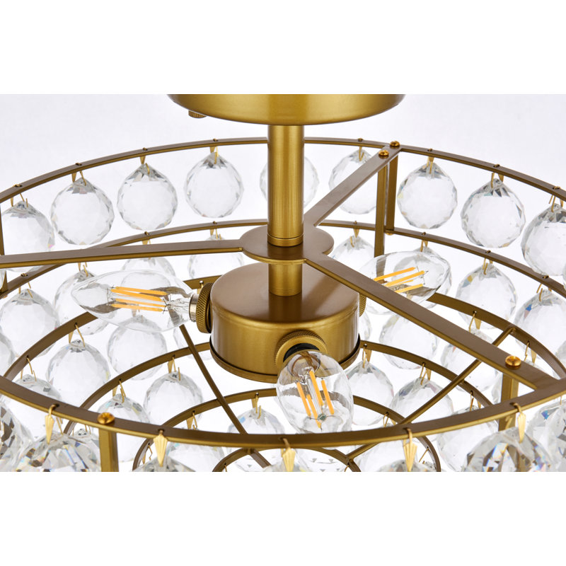 Plafonnier encastré en cristal 5 lumières à intensité variable Kieron , Laiton, H 10 po x l 12 po x P 12 po