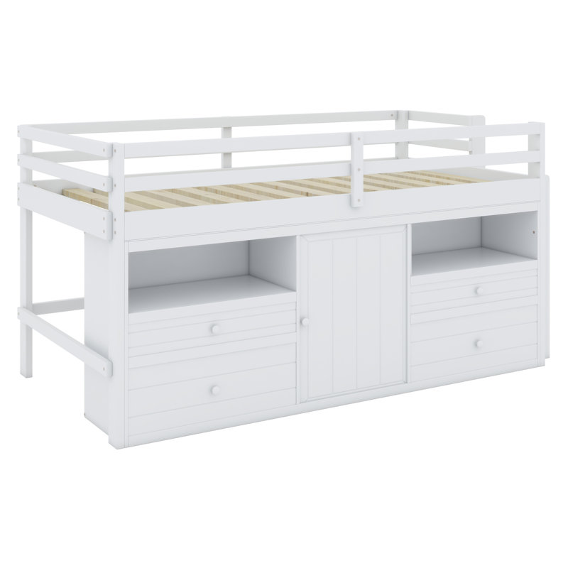 Lit mezzanine avec tiroirs, armoire et tablettes, Blanc