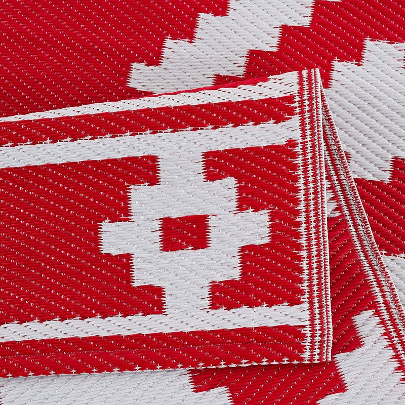 Tapis intérieur / extérieur rouge / blanc tissé à la machine Hulmeville Southwestern, Rectangle 5 pi x 7 pi