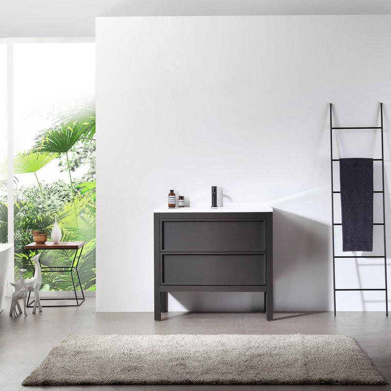 Gonzalo 36'' Single Bathroom Vanity with Solid Surface Top, Charcoal