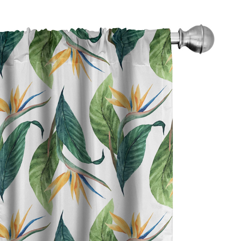 Exotic Floral Semi-Sheer Rod Pocket Curtain Panels, 28" x 63"