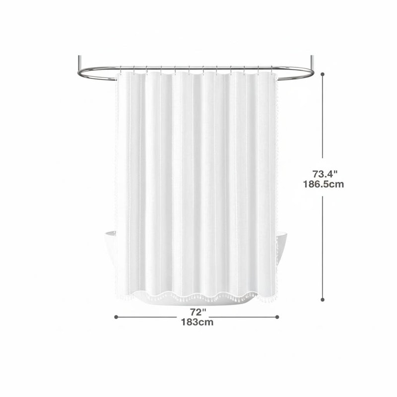 Boho Farmhouse Tassel Shower Curtain, White